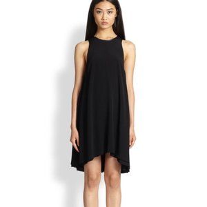 New Alexander Wang leather trim trapeze relaxed high neck swing mini dress